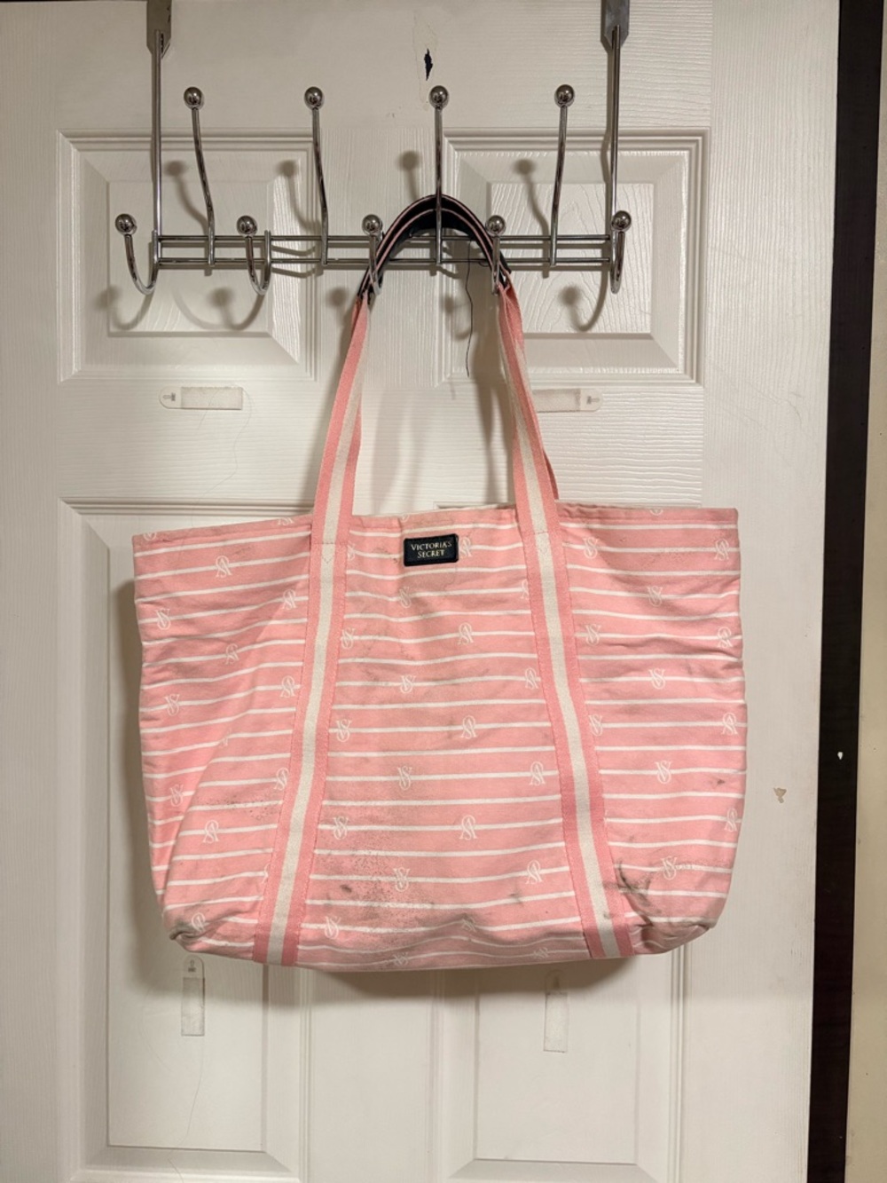 Victoria's Secret Pink Striped Canvas Tote